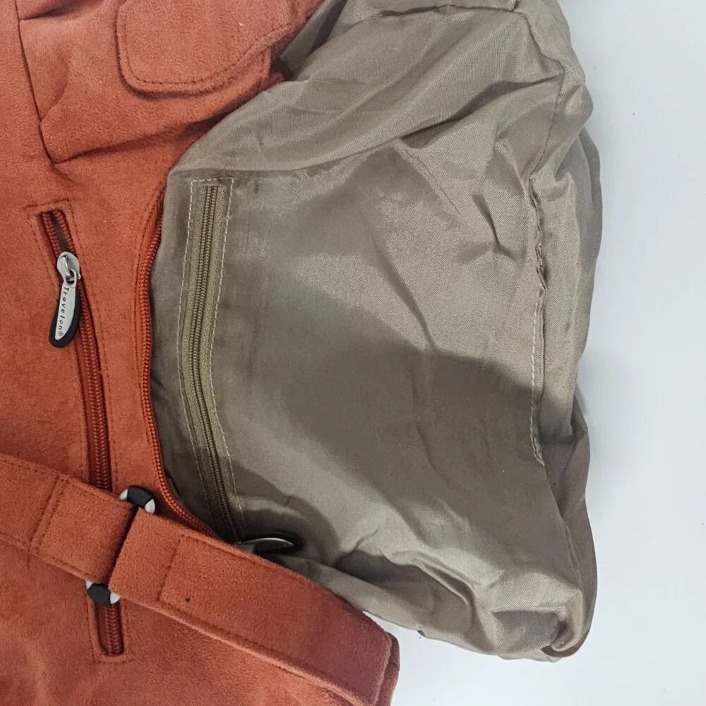 Vintage Travelon Hobo Bag Microsuede Orange Travel Boho Crossbody Expandable